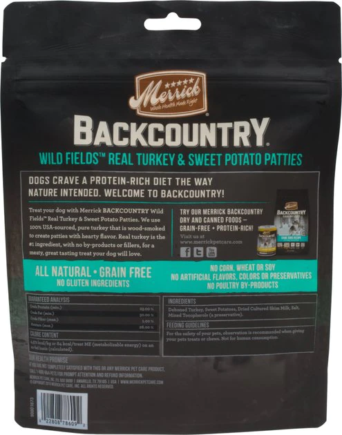 Merrick Backcountry Wild Fields Real Turkey & Sweet Potato Patties Grain-Free Dog Treats 4 Merrick Backcountry Wild Fields Real Turkey & Sweet Potato Patties Grain-Free Dog Treats - Image 2