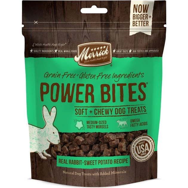 Merrick Power Bites Real Rabbit + Sweet Potato Recipe Grain-Free Soft & Chewy Dog Treats 3 Merrick Power Bites Real Rabbit + Sweet Potato Recipe Grain-Free Soft & Chewy Dog Treats