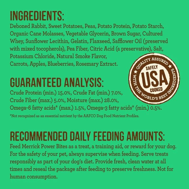 Merrick Power Bites Real Rabbit + Sweet Potato Recipe Grain-Free Soft & Chewy Dog Treats 7 Merrick Power Bites Real Rabbit + Sweet Potato Recipe Grain-Free Soft & Chewy Dog Treats - Image 5